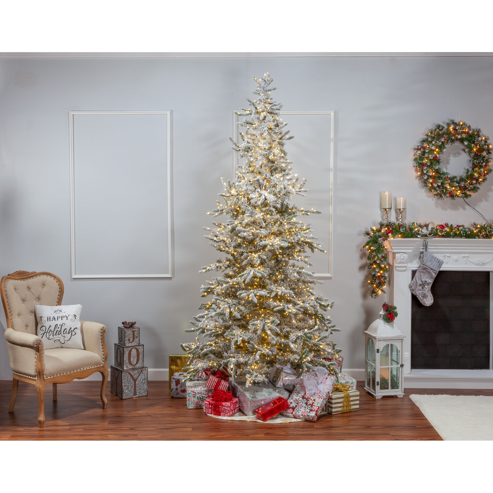 Frosted Pre-Lit Pine Christmas Tree, 9' H