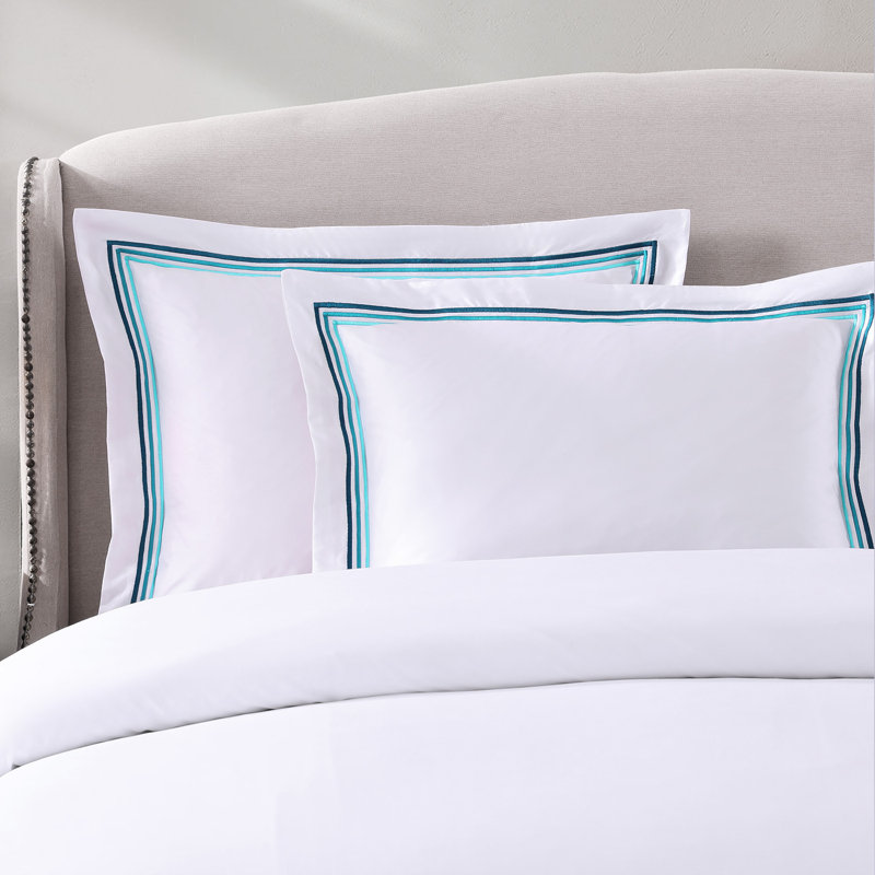 Triple Luxe Sateen Duvet Cover Set , Queen Duvet Cover + 2 Standard Shams, White/Teal