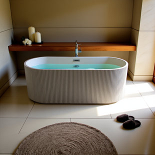 59"linear Acrylicfreestanding Bathtub Stand Alone Soaker Tub, Glossy White Acrylic, Pop-up Chrome Drain, Cupc Certified