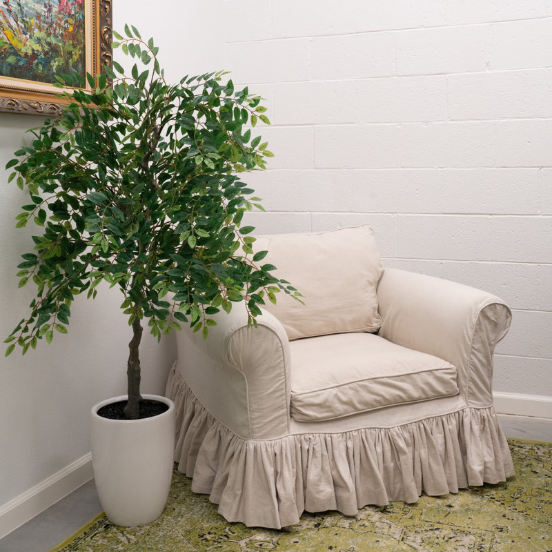5ft Willow Tree in White Ceramic Pot, Dark Green