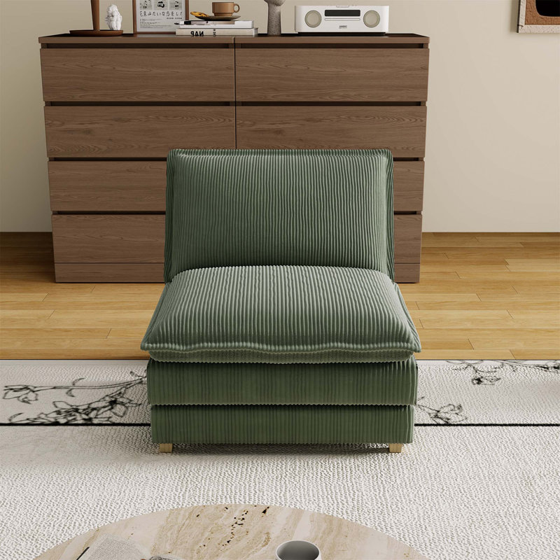 Modular Sectional Sofa: Deep - Seat Couch, Green Corduroy