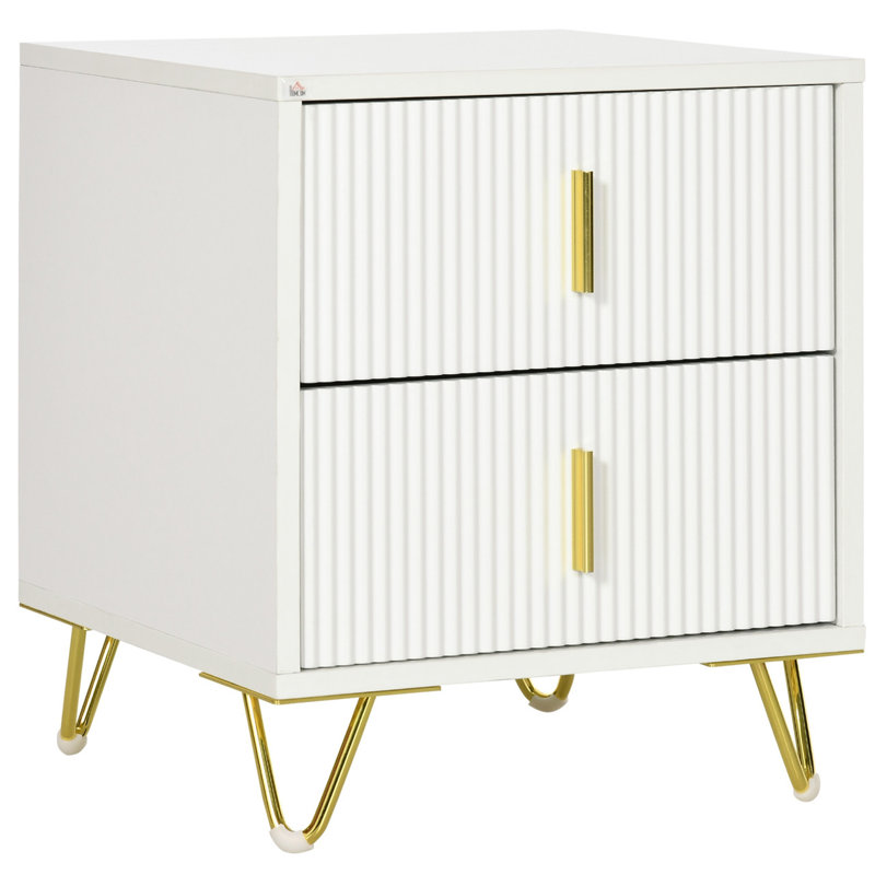 White & Gold-Tone Chest with Two Drawers, Elegant Accent Storage Chest for Home