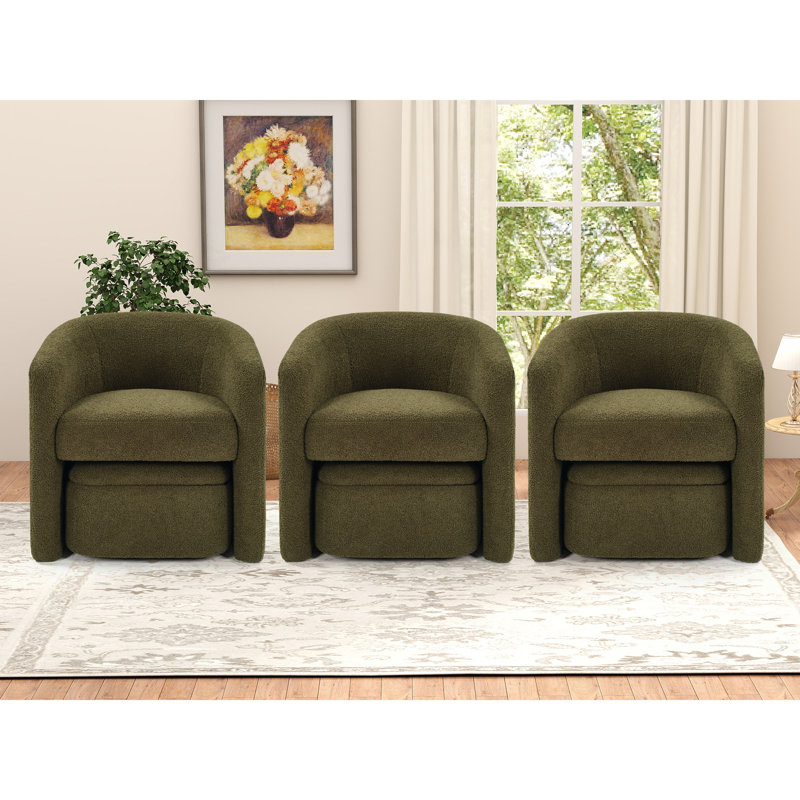 Fauteuil demi-tonneau rembourré moderne de 28 po avec repose-pieds Braedin, Blanc