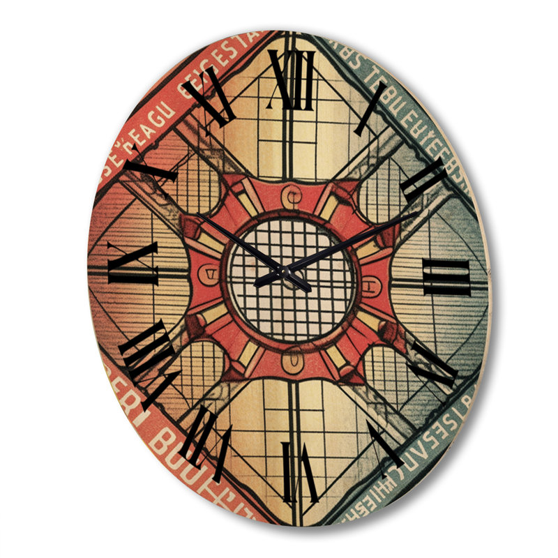 Horloge murale rétro en bois rétro avec motif géométrique rétro surdimensionné, Très grand