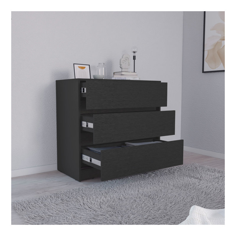 Commode à trois tiroirs Austin, mécanisme coulissant - noir