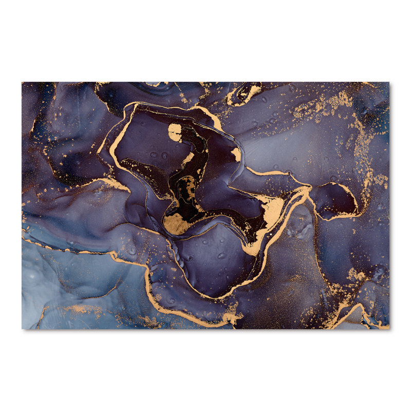 Mauve et or, abstrait fluide de luxe - peinture sur toile, H 40 po x l 60 po x P 1,5 po, Toile tendue