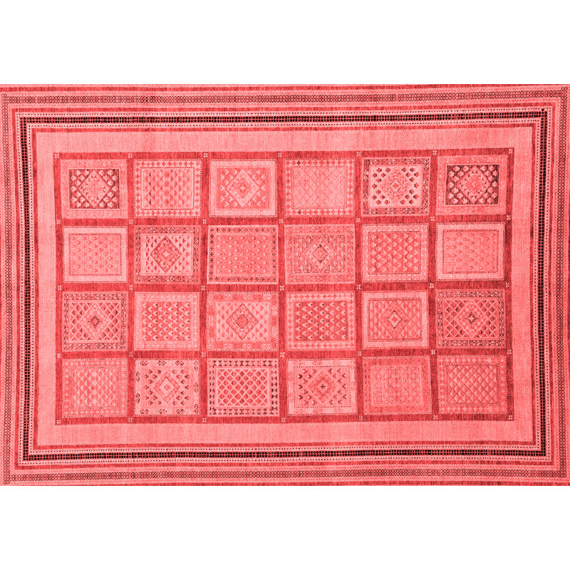 Tapis abstrait rouge tissé à la machine, Rectangle 2 pi x 3 pi