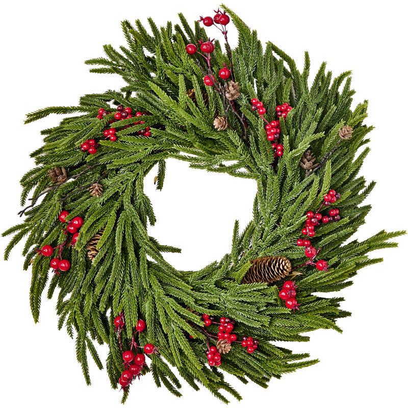 Couronne de Noël artificielle 22 po avec baies de pin Norfolk