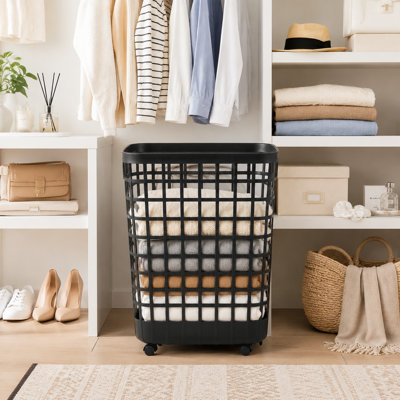 Portable Rolling Laundry Hamper — Black — 2.6-Bushel Large Capacity — Clothing Storage Basket For Bathroom & Living Room