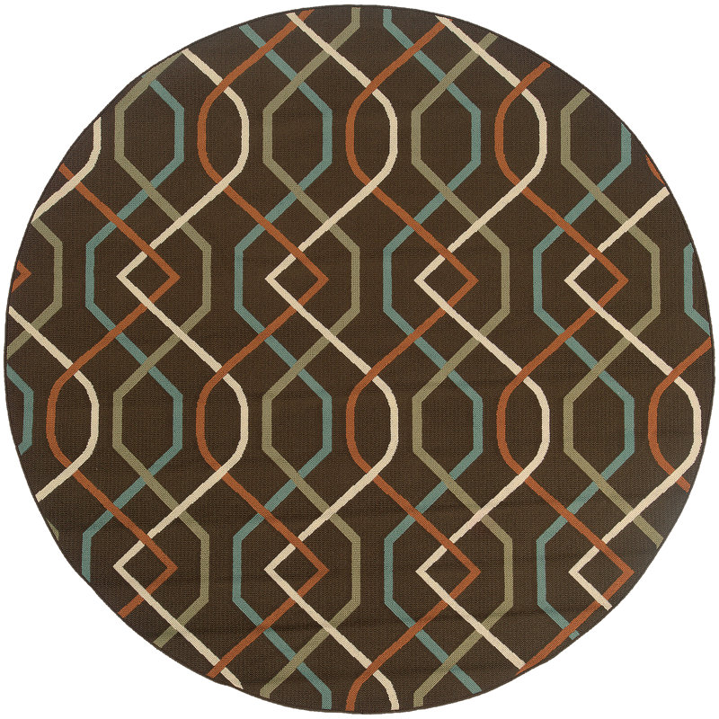 Tapis géométrique brun / ivoire Ashmi, Rond 7 pi 10 po