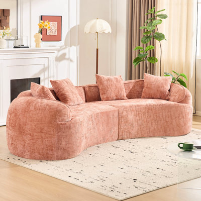 Canapé compressé courbé rose, design de style nordique créatif pour le salon, confortable, doux et adapté à de multiples cas de figure