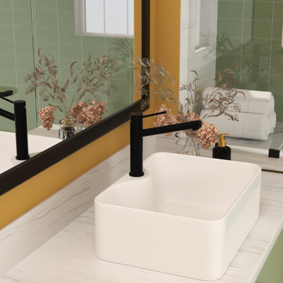 Lavabo de salle de bain 16 po x 12 po - Céramique rectangulaire, moderne, blanc, teinté - style moderne rectangulaire, finition résistante aux acides