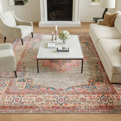 Abbate Oriental Gray/Pink Area Rug