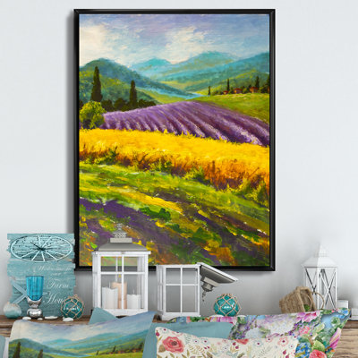 Paysage de lavande italienne - peinture sur toile encadrée