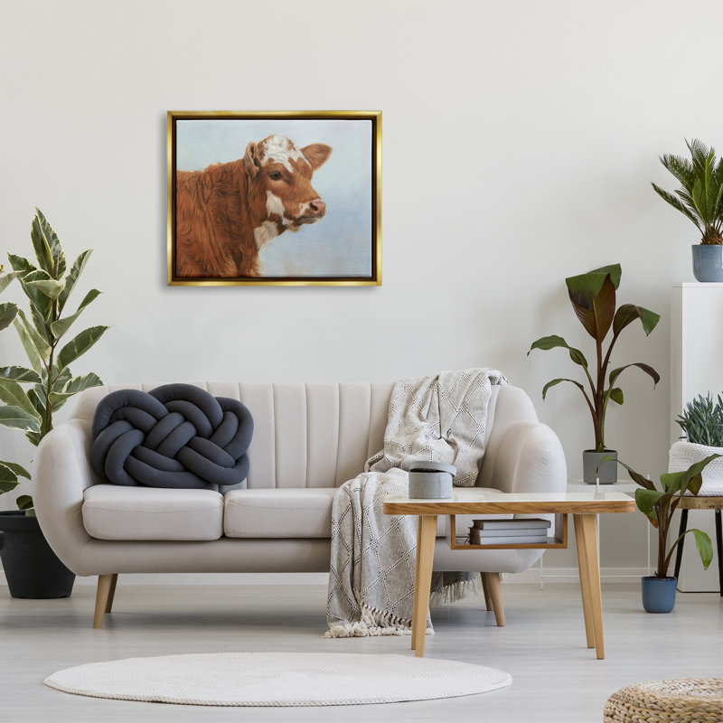 Vache laitière brune détaillée par David Stribble - peinture sur toile tendue, H 25 po x l 31 po x P 1,5 po