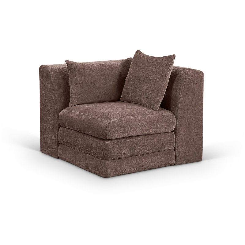 Fauteuil d'angle rembourré Vredenburgh Chenille, Tissu chenille brun