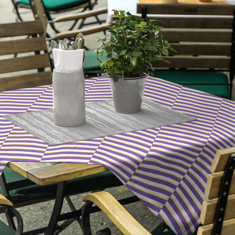 Dana Strider Two Colour Fractured Stripes Tablecloth, Purple/Yellow