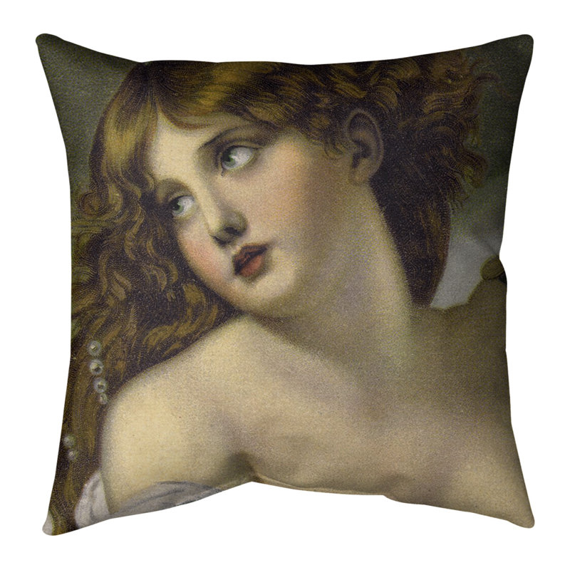 Housse et insert de coussin carré Jean-Baptiste Greuze Psyche, 20 po x 20 po, Housse de coussin seulement, Vert