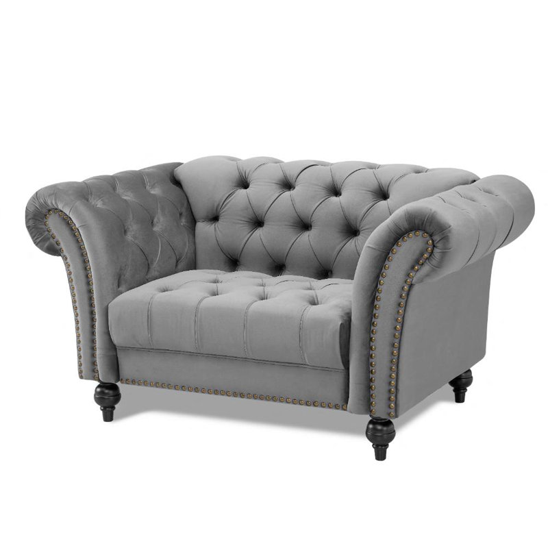 Dahlstrom 1 Seater Velvet Loveseat, Grey