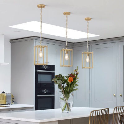 Gold Lantern Light Fixture Single Pendant Light with Adjustable Chain