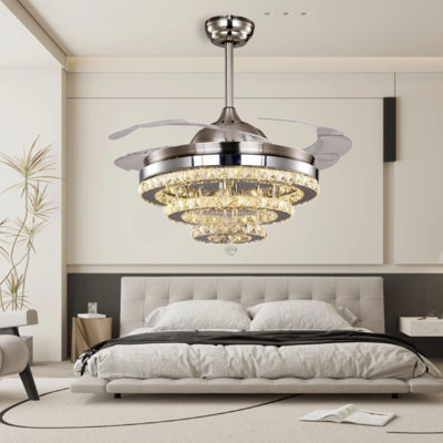 Ventilateur de plafond 42 "en cristal argenté - télécommande avec lumière à intensité variable
