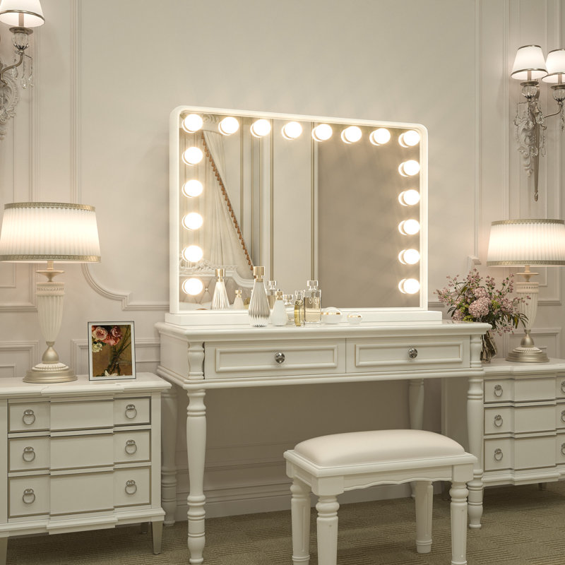 Jahziyah LED Lighted Hollywood Makeup Mirror Vanity Mirror with Dimmable & Memory Function, White, 24" x 32"