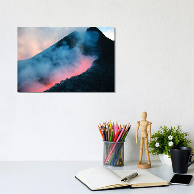 Lava Flowing From Base Of Hornito During Eruption Of Mount Etna Volcano by Richard Roscoe - Wrapped Canvas Print