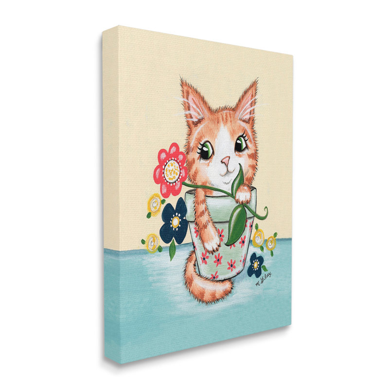 Chaton dans un pot de fleur, art mural par Michelle Gilsey, H 20 po x l 16 po