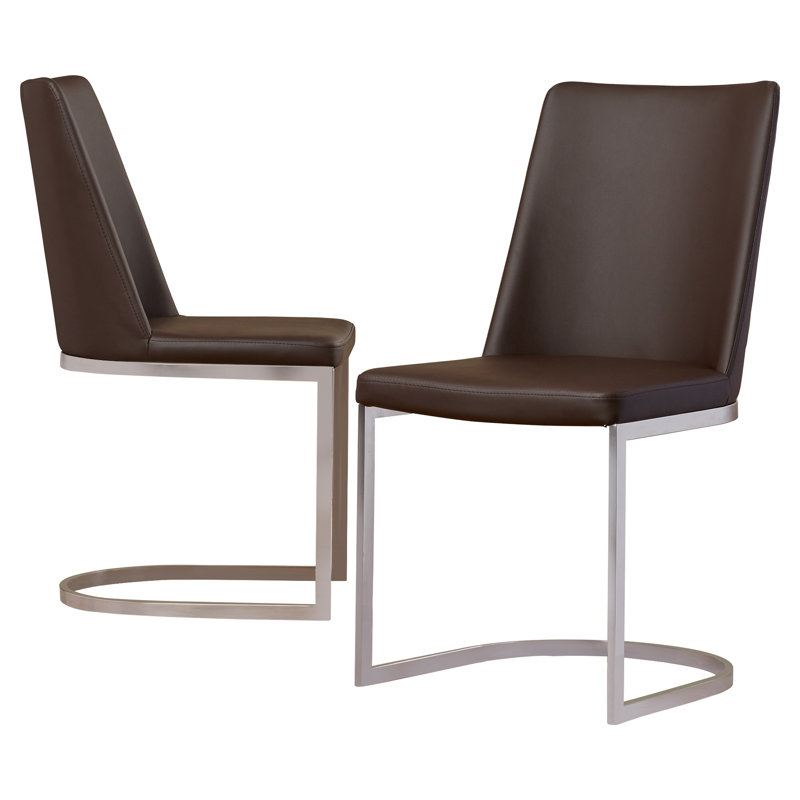 Chaise d'appoint chromée argentée Chromium, PU + Éponge - Marron
