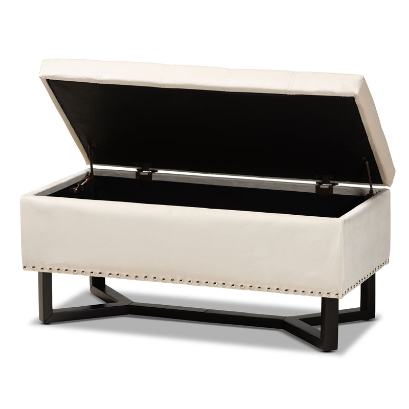 Kishia Velvet Ottoman, Beige Velvet