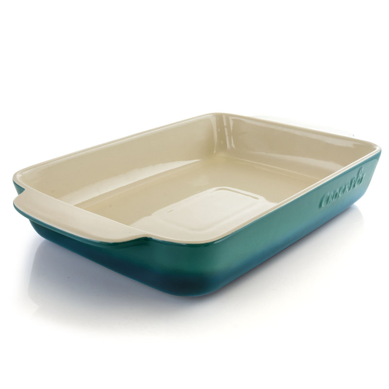Crock Pot Artisan 4 Quart Rectangular Stoneware Bake Pan In Gradient Teal, 16.25" L x 9.5" W