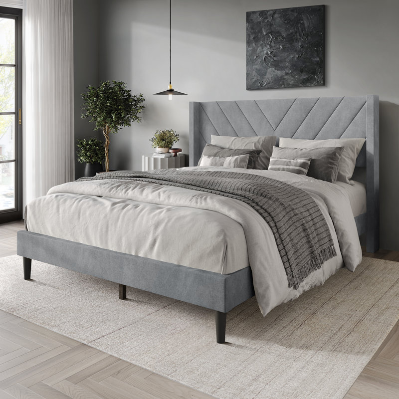 Elegence Wingback Platform Bed, Light Gray, Twin