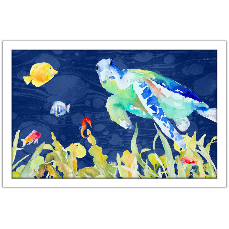 «Evening Swims», reproduction de peinture à l'aquarelle, H 21,5 po x l 27,5 po x P 0,75 po, Cadre blanc
