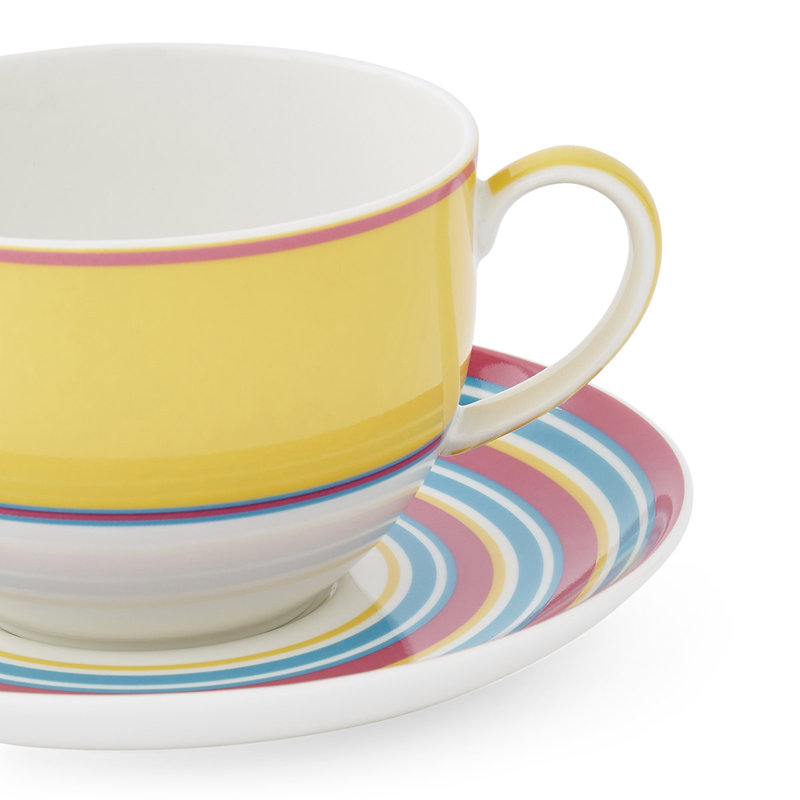 10 Oz Breakfast Cup & Saucer in Pink, Yellow