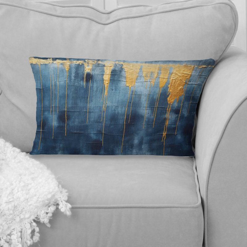 Fabric Of Time Abstract Blue And Gold - Abstract Painting Printed Throw Pillow