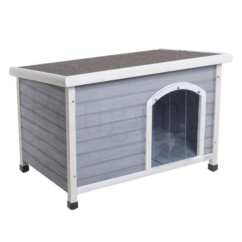 Grande niche pour chien d'extérieur en bois, Gris clair, H 27,5 po x l 41 po x P 26 po