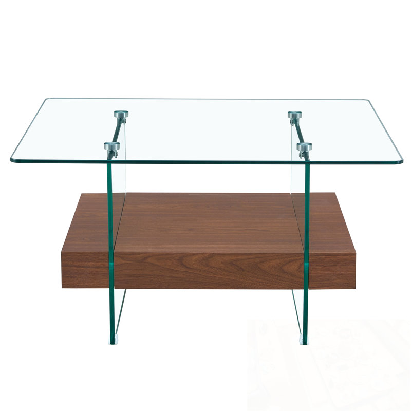 Table basse carrée avec pieds en verre robuste et plateau en verre