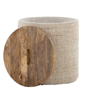 Handwoven Wool And Mango Wood Beige Storage With Contemporary Styling, Multi - Purpose Function, Removable Lid, 16.7 In Depth, Width, 17 Height, 15 Lb Weight, Indoor Use Only, 250 Lbs Weight Limit,
