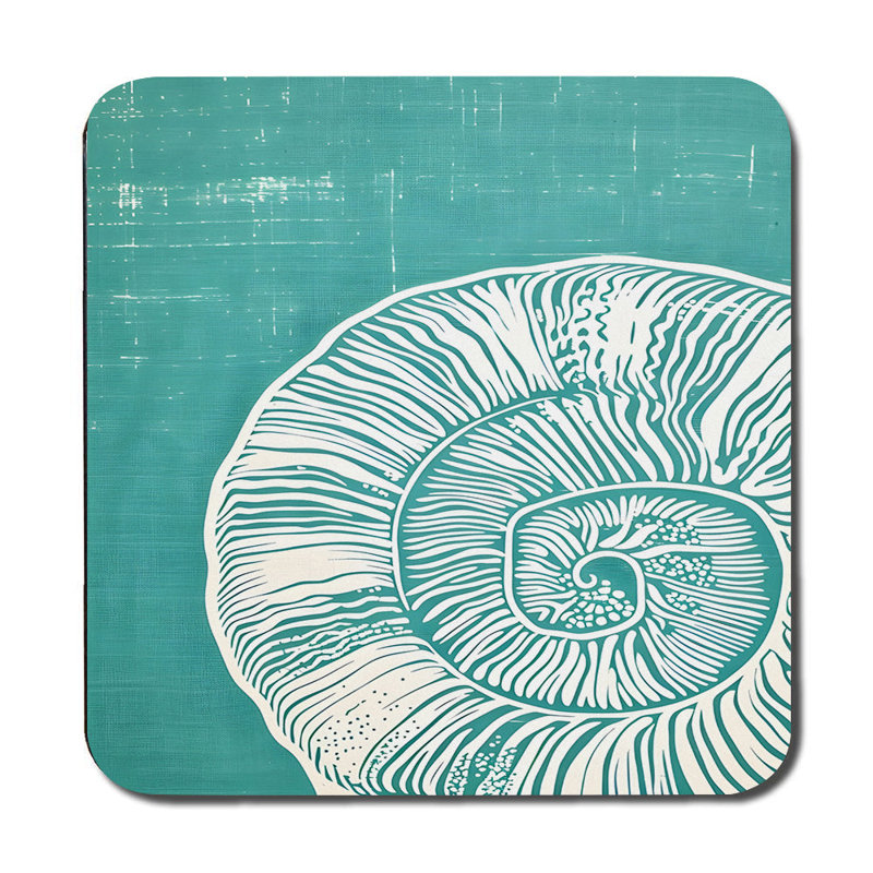 Teal Shells Placemat And Coaster Set With Wood Backing Designer Artwork Collection