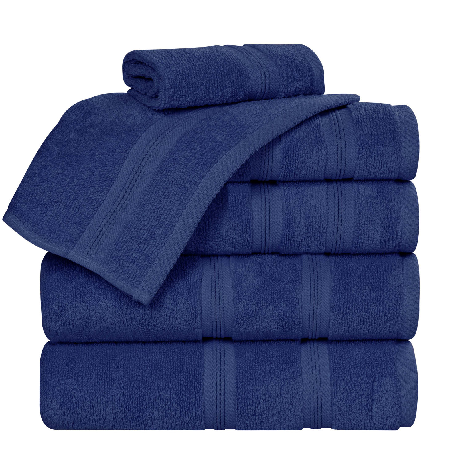 6-Piece Quick-Dry Cotton Towel Set, Navy Blue
