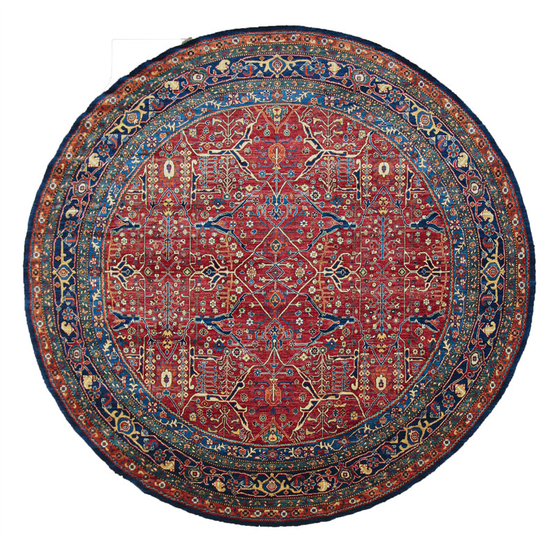 Tapis rouge et bleu noué à la main de haute qualité