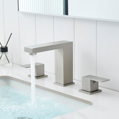 8 Inch Widespread 3 Hole Bathroom Sink Faucet, Stainless Steel, Brushed Nickel, Double Lever Handle, And Side For Use Steel Two - Handle Design, , Manual Operating Faucet