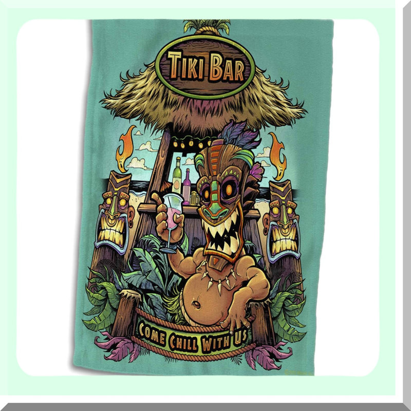 Tiki Bar Vibes Towel - 22x15 Inch Tropical Tiki Guy Design
