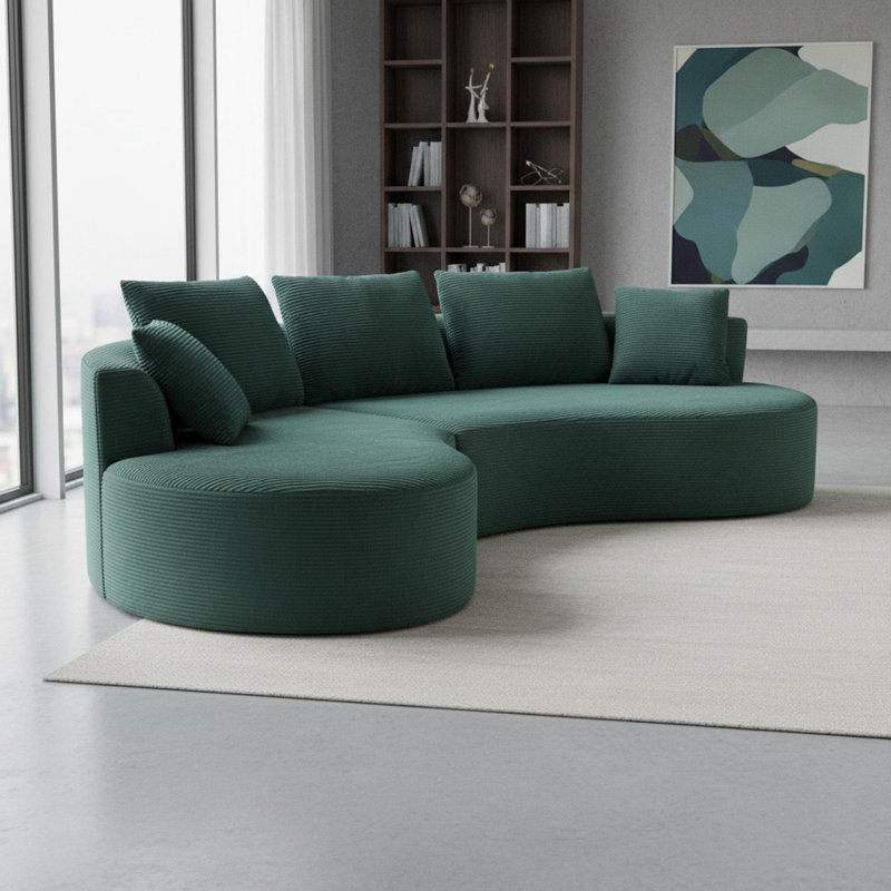 Canapé modulaire en velours côtelé avec coussins, Vert foncé