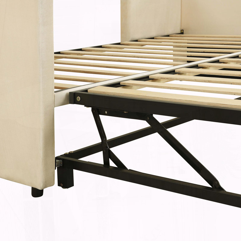 Lit de jour simple tapissier avec couchette escamotable, beige, Beige