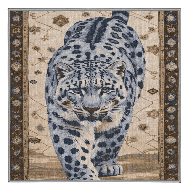 Washable Snow Leopard Wildlife Area Rug, Square 5'