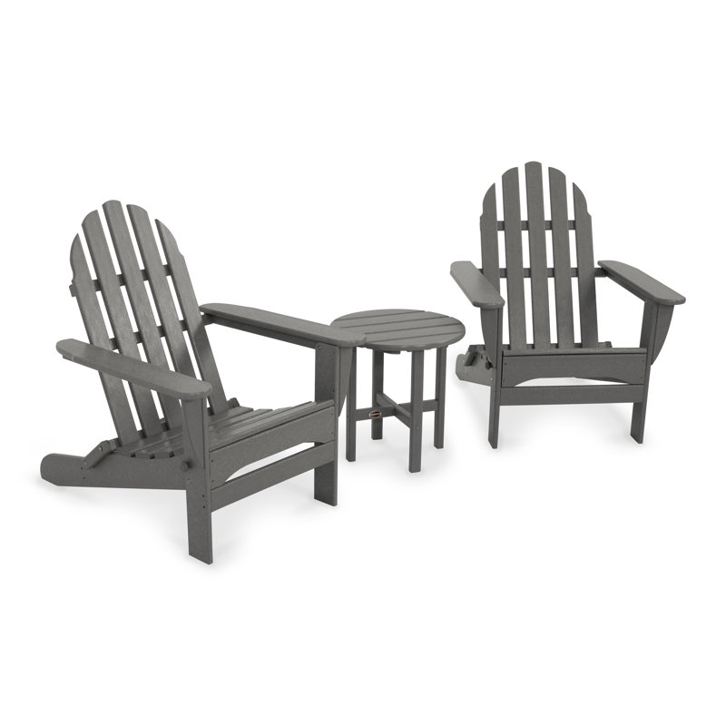 POLYWOOD Classic Folding Adirondack 3-Piece Set, Slate Gray