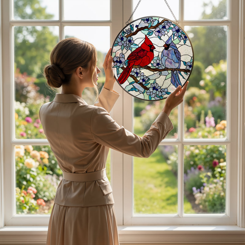 Vitrail de vitrail floral 7,8 "H Cardinal, H 7,8 po x l 7,8 po