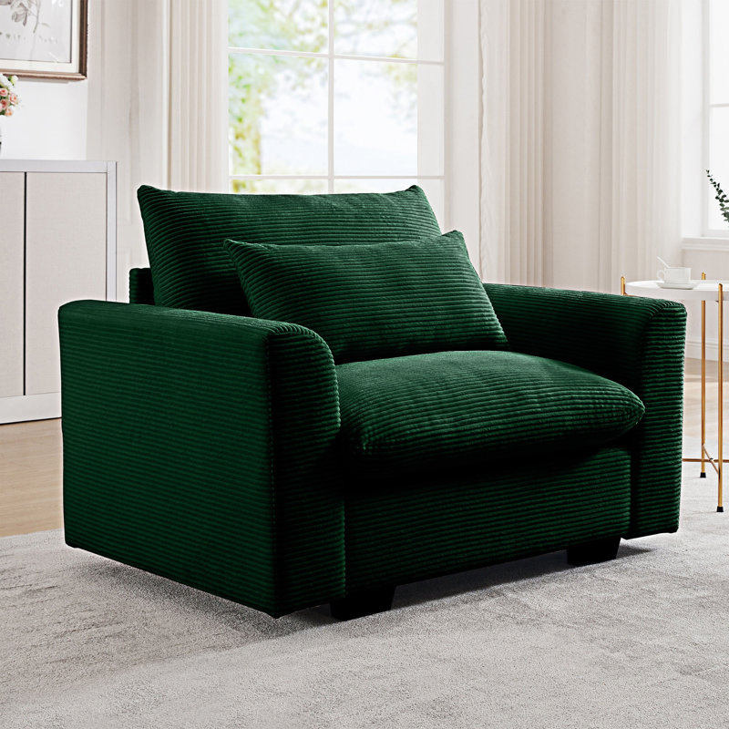 Fauteuil rembourré avec accoudoirs, Velours côtelé vert