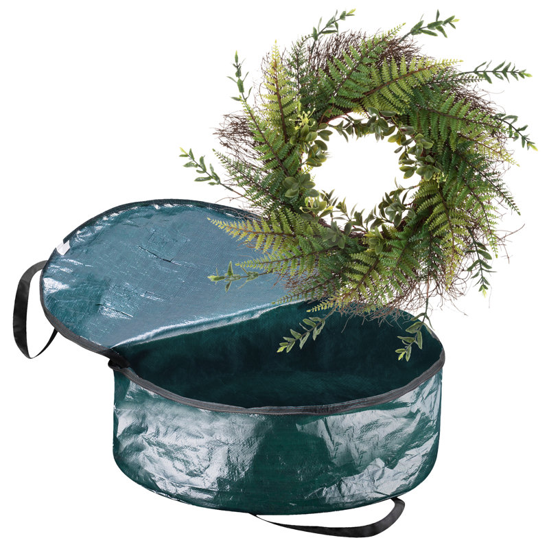 Couronne de devant et sac de rangement - Couronne de fougère artificielle de 21 pouces et fourre-tout à fermeture à glissière avec poignées - Décor de verdure maison de campagne
